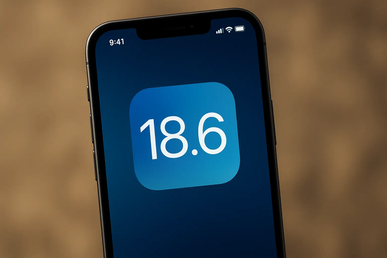 Close-up of iPhone screen showing iOS 18.6 logo