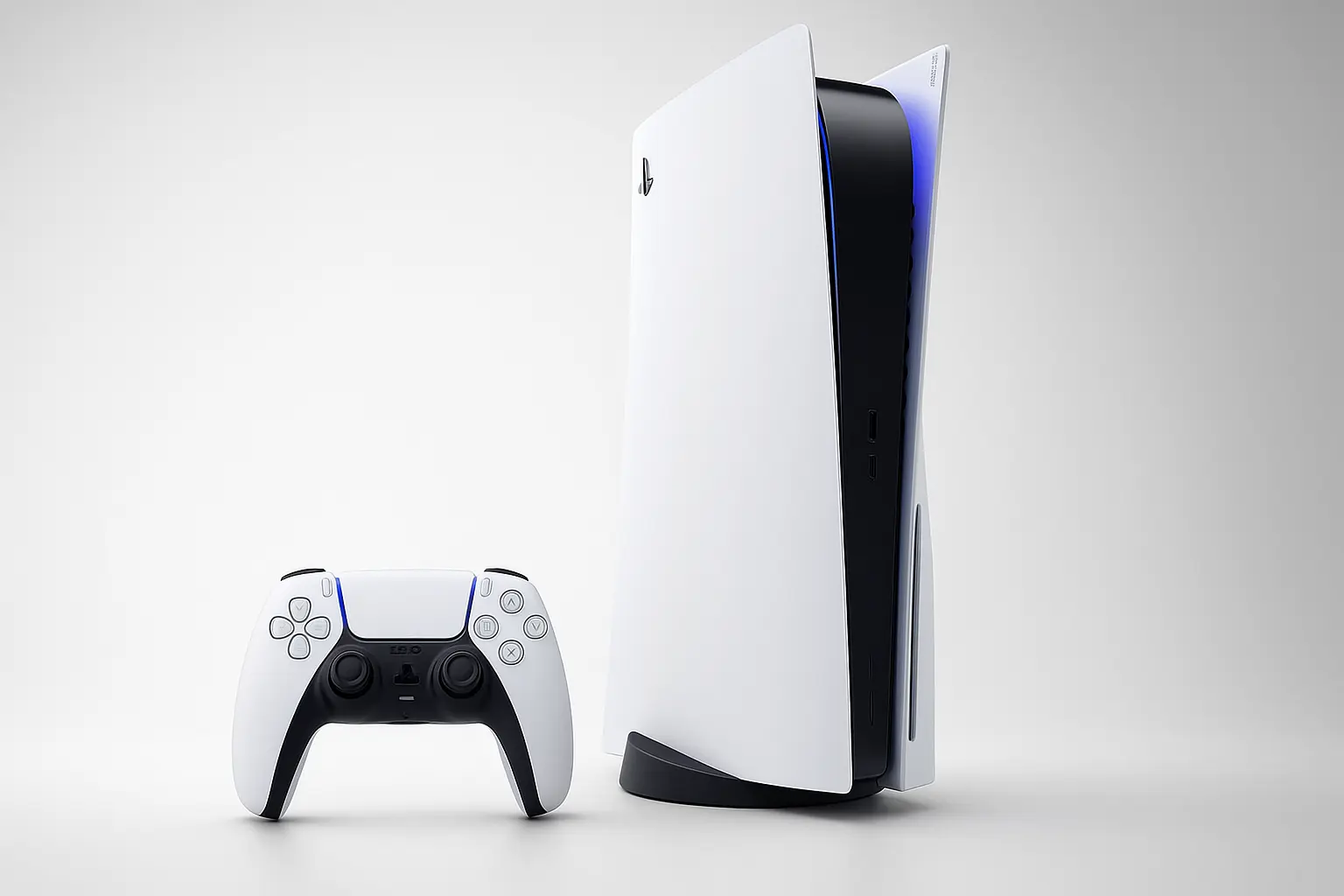 PlayStation 5 console with DualSense controller on display