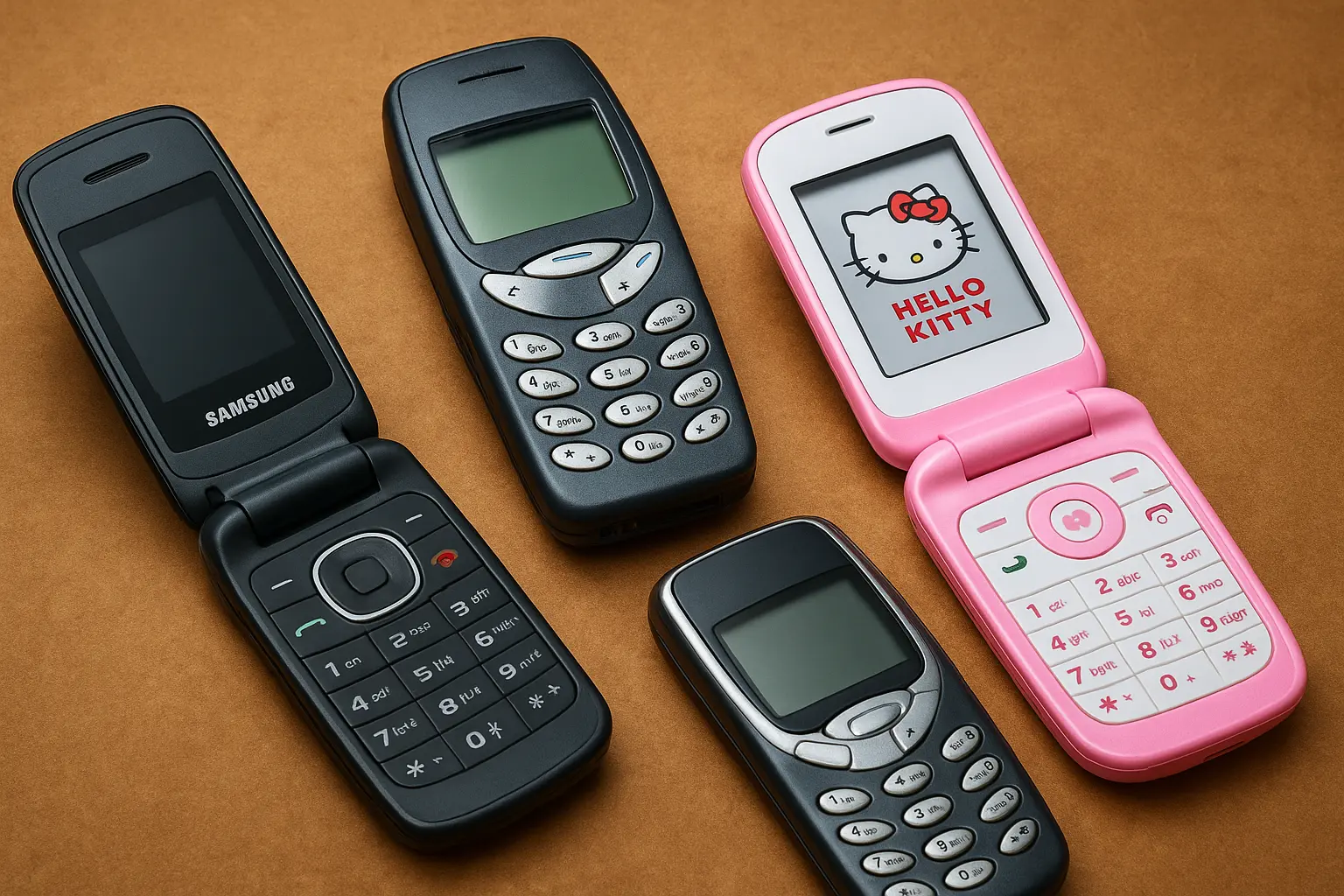 Retro flip phone collection with Nokia and Motorola
